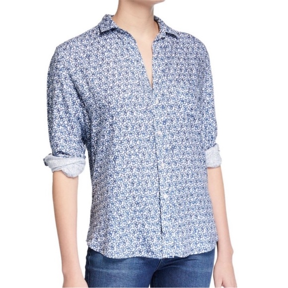 Frank & Eileen blue white flower print button down modal shirt size S - Picture 1 of 10